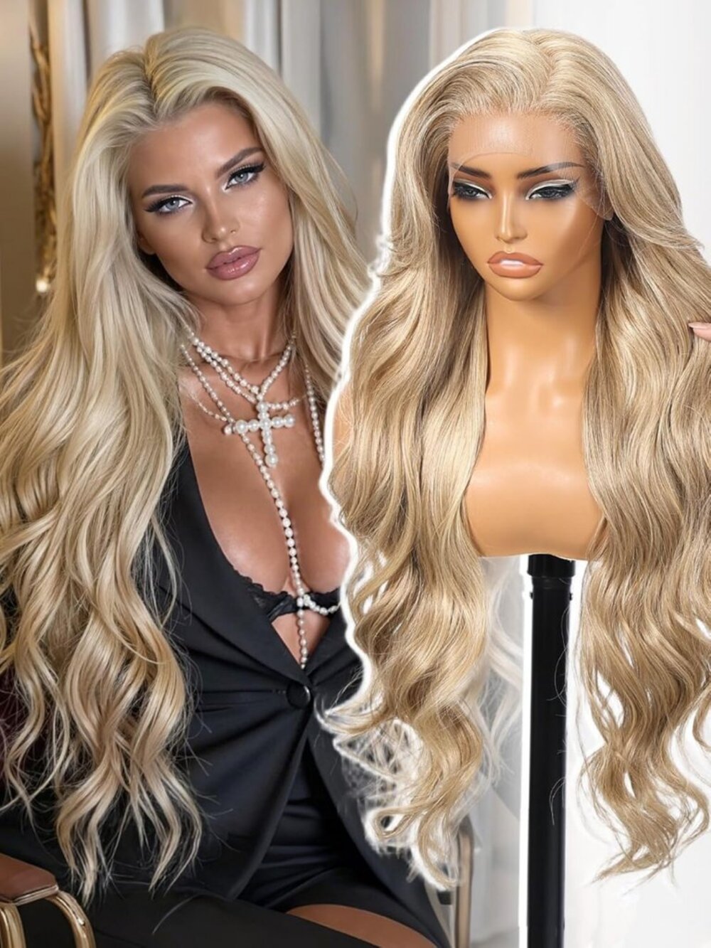 Blonde Highlight 30" Synthetic Lace Front Wig with 13x4 Wave for Women